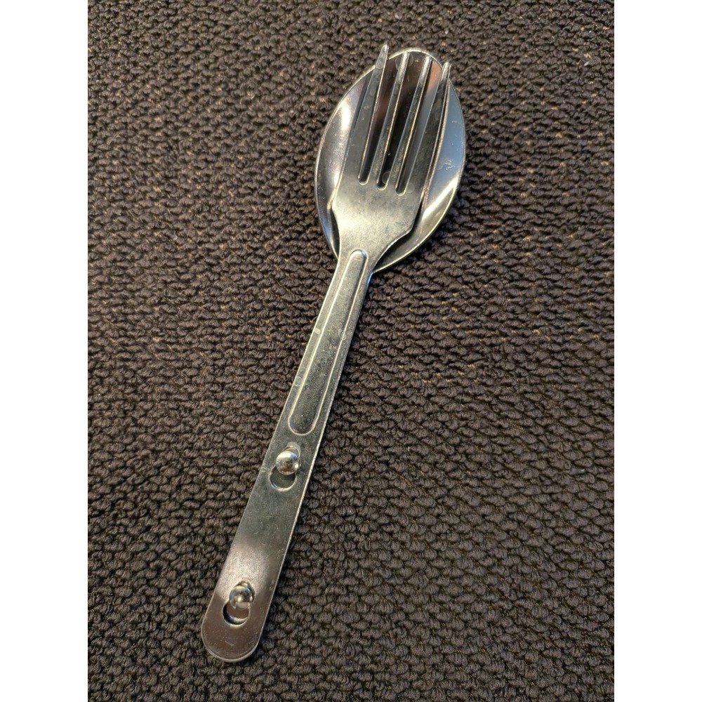 Vintage Military Style Nesting Fork Spoon Set Stainless Camping Gear
